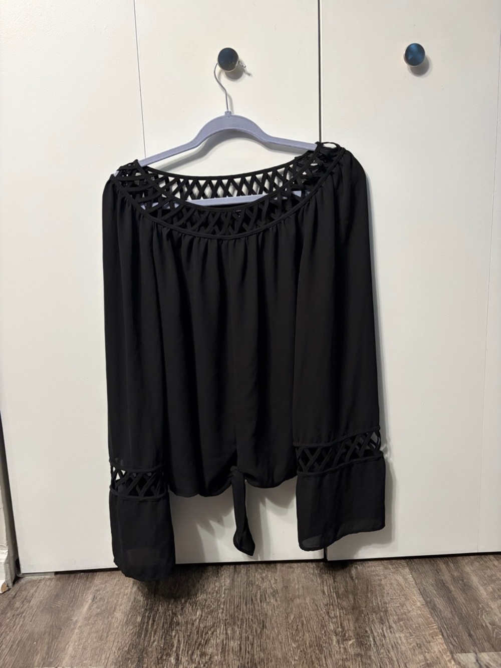 XOXO Black Off-Shoulder Lace-Detail Blouse